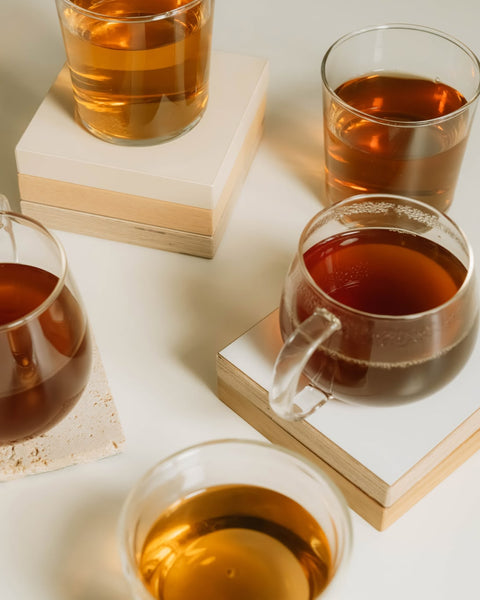 Several glasses of tea from the Himalaya collection