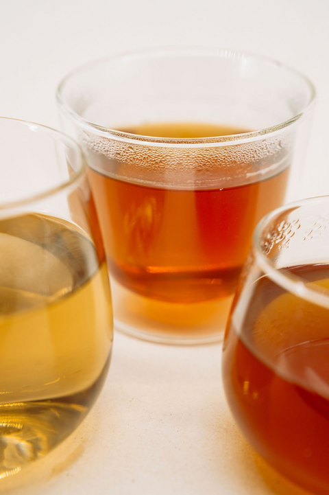 Three glasses of tea from the spring, summer and autumn harvests
